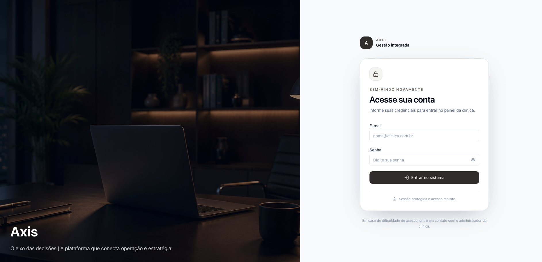 Tela de login do sistema Axis